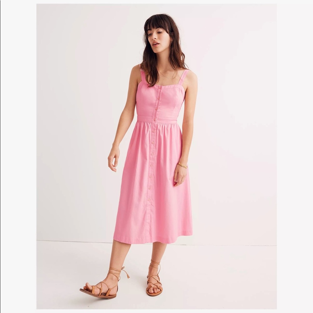 Madewell Pink Bow-Back Midi Dress